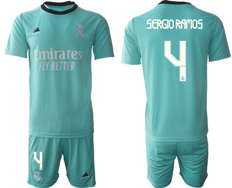 Trikotsatz Real Madrid Ausweichtrikot 2021/22 grün mit Aufdruck Sergio Ramos 4