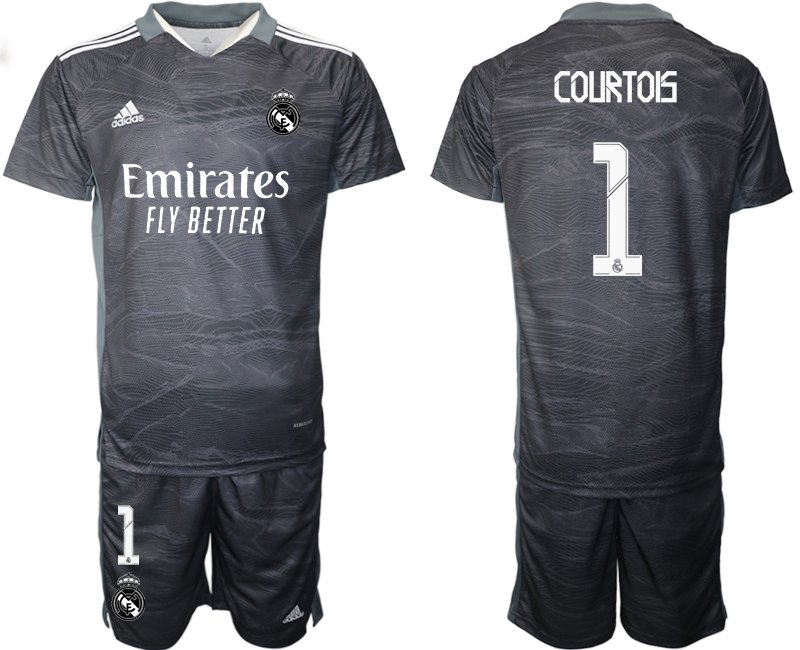 Trikotsatz Real Madrid Herren Torwart Heimtrikot 2021/22 Schwarz mit Aufdruck Courtois 1