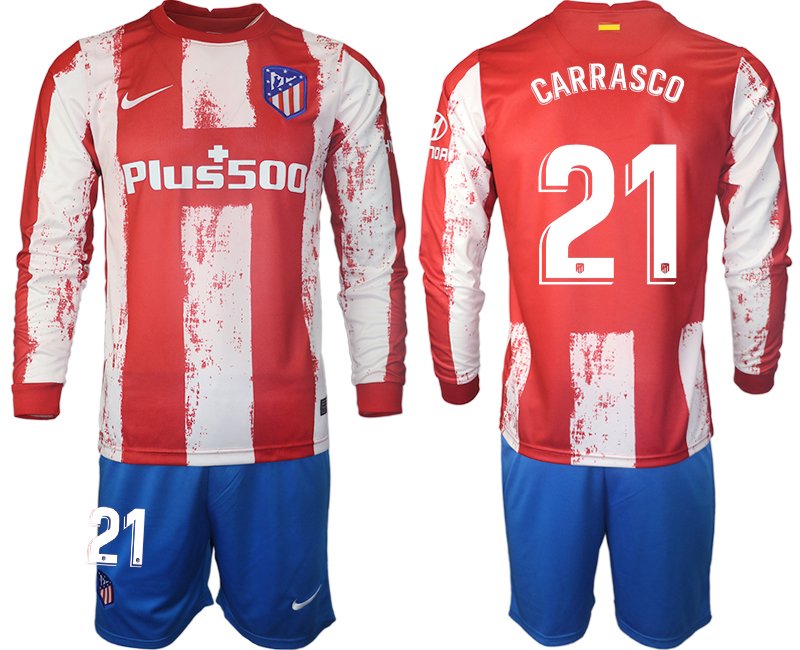 Atlético Madrid 2021/22 Heimtrikot Langarm + Kurze Hosen mit Aufdruck Carrasco 21