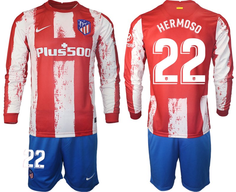 Atlético Madrid 2021/22 Heimtrikot Langarm + Kurze Hosen mit Aufdruck HERMOSO 22