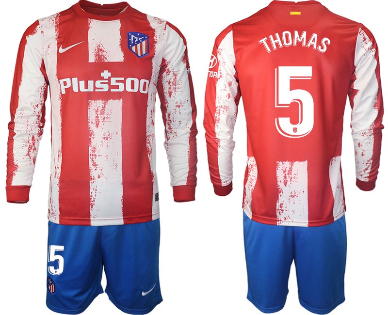 Atlético Madrid 2021/22 Heimtrikot Langarm + Kurze Hosen mit Aufdruck THOMAS 5