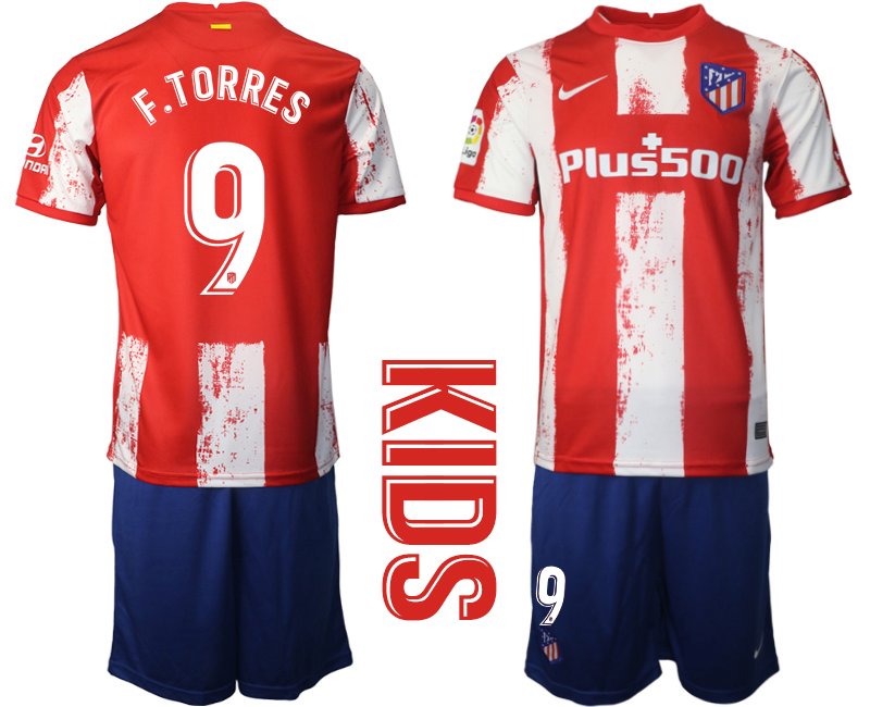 Atlético de Madrid Heimtrikot in rot 2021/2022 für Kinder mit Aufdruck F.Torres 9
