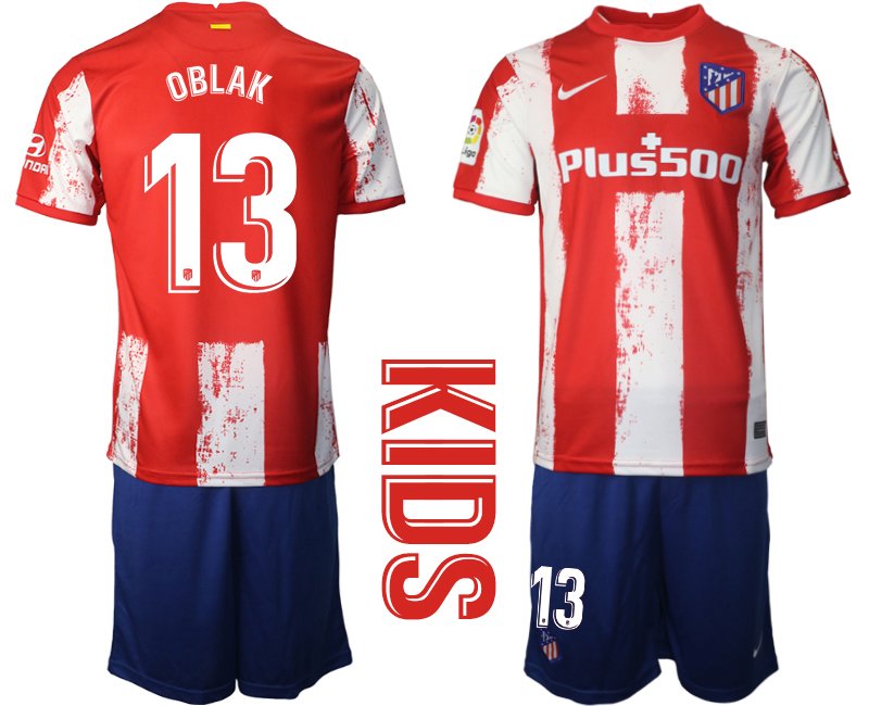 Atlético de Madrid Heimtrikot in rot 2021/2022 für Kinder mit Aufdruck OBLAK 13
