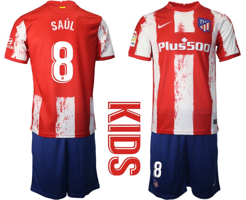 Atlético de Madrid Heimtrikot in rot 2021/2022 für Kinder mit Aufdruck Saúl 8