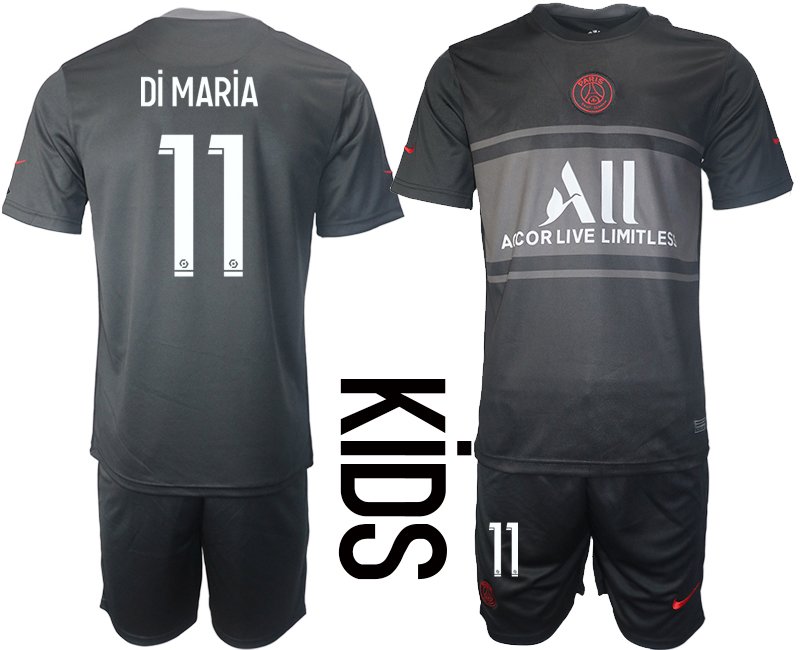 Di María 11 Paris Saint Germain PSG Ausweichtrikot 2021-22 schwarz/rot für Kinder