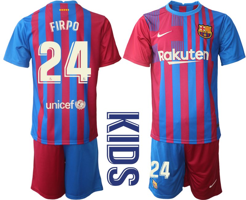 FC Barcelona 2021-22 Kinder Heimtrikot Blau Rot mit Aufdruck FIRPO 24