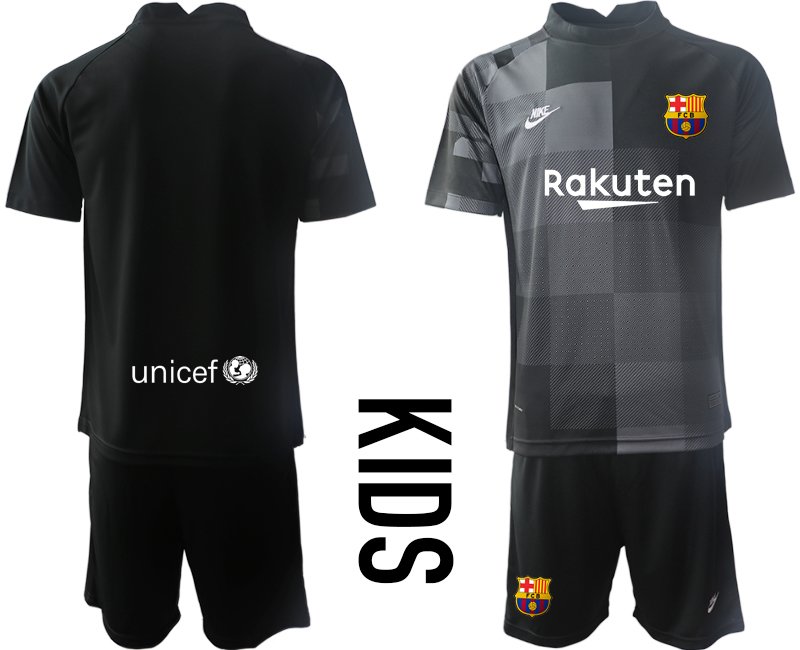 FC Barcelona Torwarttrikot in schwarz Kinder Trikotsatz Kurzarm + Kurze Hosen