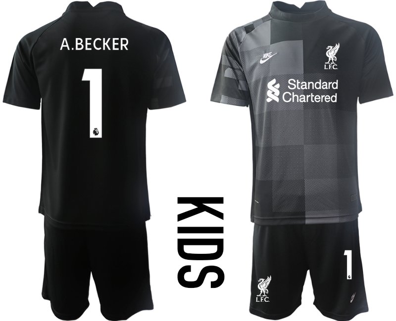 FC Liverpool 2021/22 Torwarttrikot in schwarz für Kinder mit Aufdruck A.BECKER 1