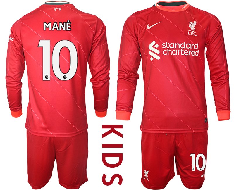 FC Liverpool Heimtrikot 2021/22 Trikotsatz Langarm in rot für Kinder Mané 10