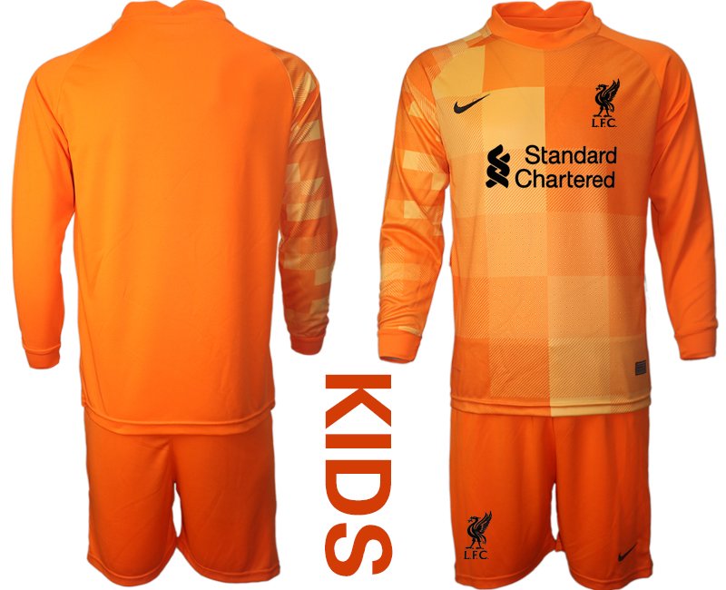 FC Liverpool Torwarttrikot Trikotsatz Langarm Orange für Kinder Anpassbare Namen und Nummer