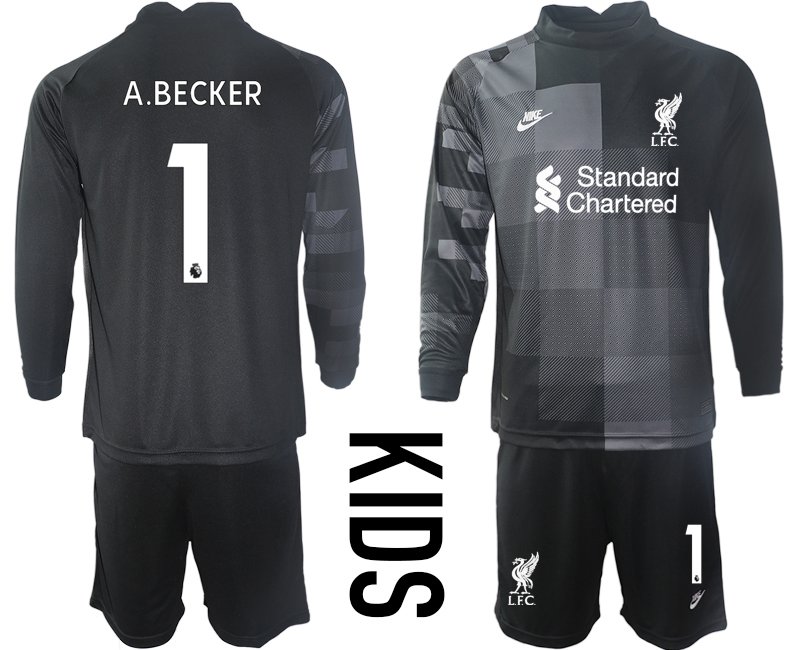 FC Liverpool Torwarttrikot Trikotsatz Langarm schwarz für Kinder mit Aufdruck A.BECKER 1