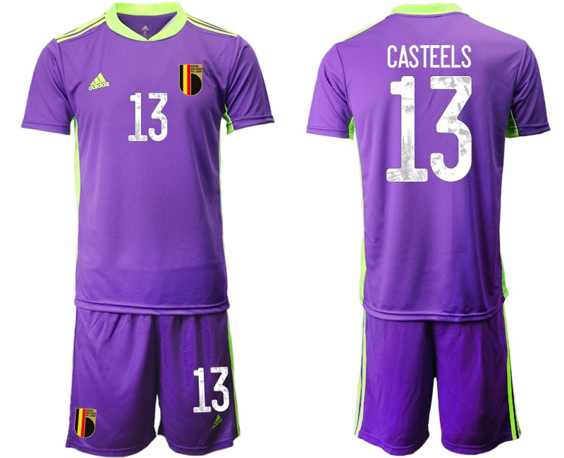 FIFA World Cup 2022 Belgium Goalkeeper Soccer Jersey Purple With CASTEELS 13 Printing