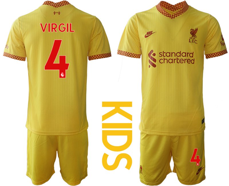 Fußball Trikot FC Liverpool Ausweichtrikot 2021-22 für Kinder mit Aufdruck VIRGIL 4