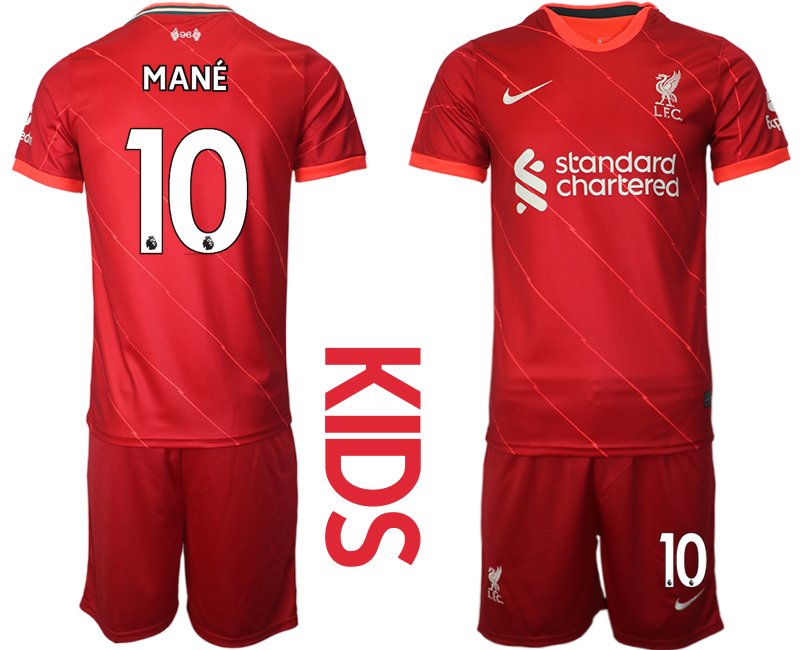Fußball Trikot Liverpool FC 2021/22 Heimtrikot rot für Kinder mit Aufdruck Mané 10