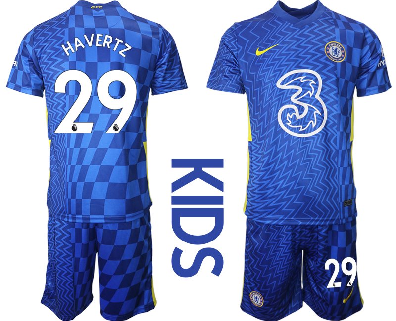 Fußball Trikotsatz FC Chelsea Heimtrikot 2021/22 Kinder blau gelb mit Aufdruck Havertz 29