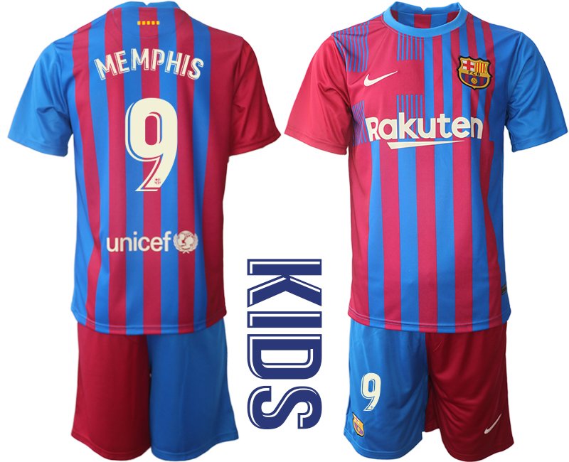 Fussballtrikot FC Barcelona 2021/22 Heim Trikotsatz blau rot Kinder Memphis 9