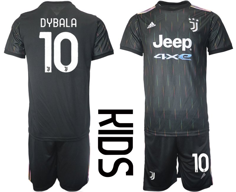 Fussballtrikot Juventus Turin Trikot Away 2021/22 für Kinder schwarz mit Aufdruck Dybala 10