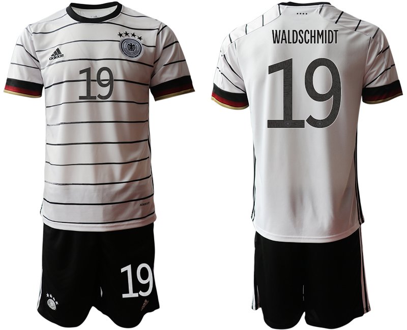 Fußballtrikot Set DFB Deutschland Heimtrikot Herren EM 2020 in weiß mit Aufdruck WALDSCHMIDT 19