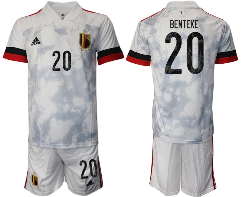 Fußballtrikot Set Herren Belgien Trikot Away EM 2020 Weiss mit Aufdruck Benteke 20