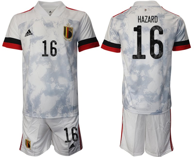 Fußballtrikot Set Herren Belgien Trikot Away EM 2020 Weiss mit Aufdruck HAZARD 16