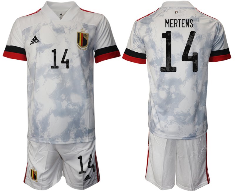 Fußballtrikot Set Herren Belgien Trikot Away EM 2020 Weiss mit Aufdruck MERTENS 14