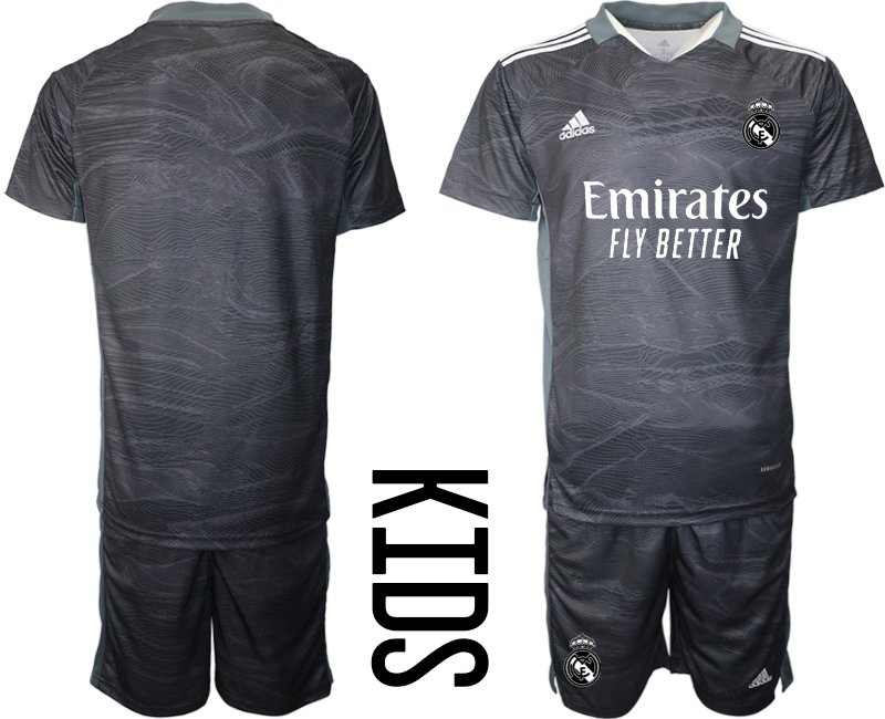 Fußballtrikots Günstig Real Madrid Torwart Heimtrikot 2021/22 Schwarz für Kinder