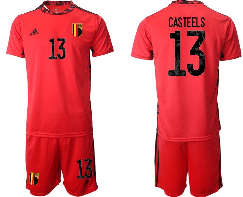 Goalkeeper Jersey Shirt Belgien Herren Torwarttrikot EM 2020 rot mit Aufdruck CASTEELS 13