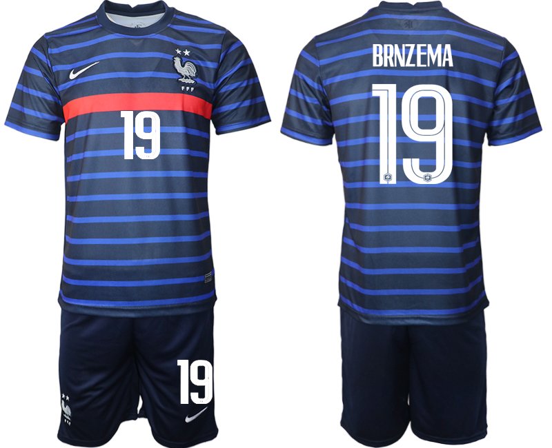 Günstige Trikotsatz Frankreich Heimtrikot EM 2020 Blau mit Aufdruck BRNZEMA 19