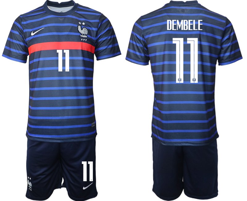 Günstige Trikotsatz Frankreich Heimtrikot EM 2020 Blau mit Aufdruck DEMBELE 11