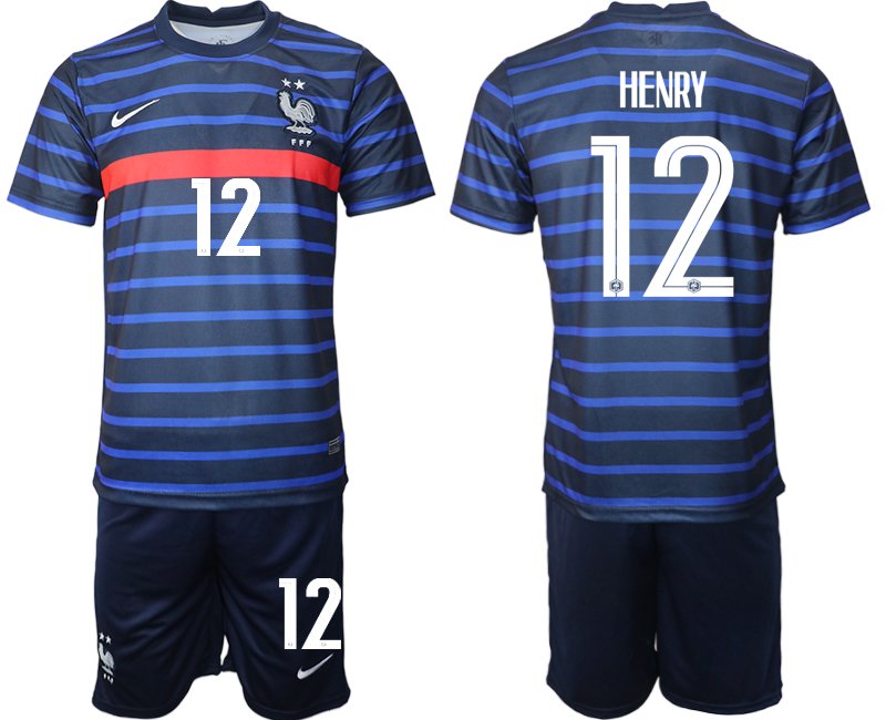 Günstige Trikotsatz Frankreich Heimtrikot EM 2020 Blau mit Aufdruck Henry 12