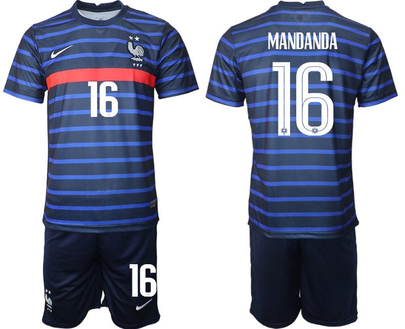 Günstige Trikotsatz Frankreich Heimtrikot EM 2020 Blau mit Aufdruck Mandanda 16