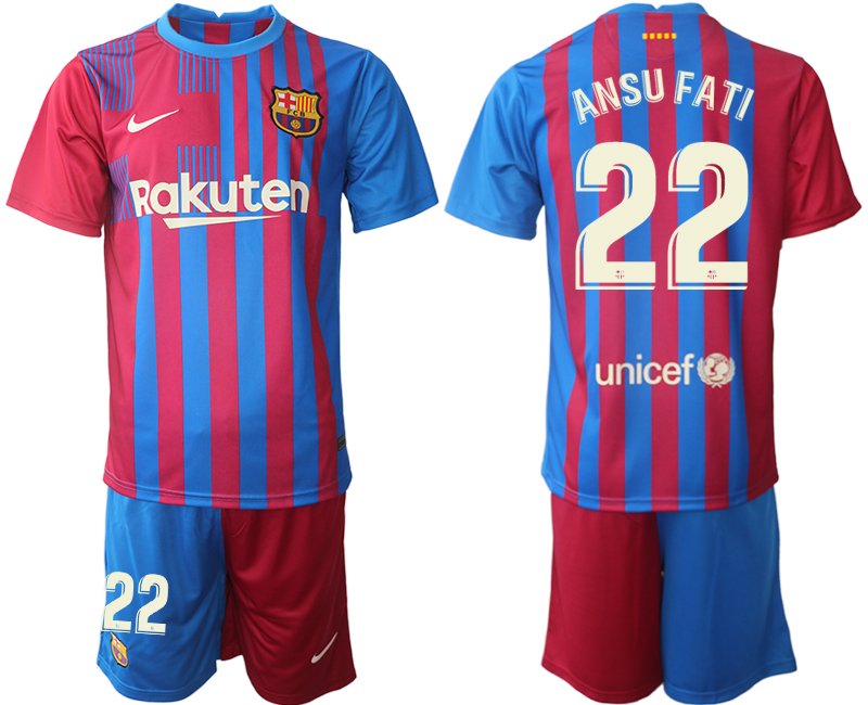 Herren FC Barcelona 2021/22 Heimtrikot blau/rot mit Aufdruck ANSU FATI 22
