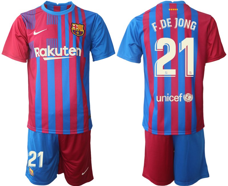 Herren FC Barcelona 2021/22 Heimtrikot blau/rot mit Aufdruck F.DE JONG 21