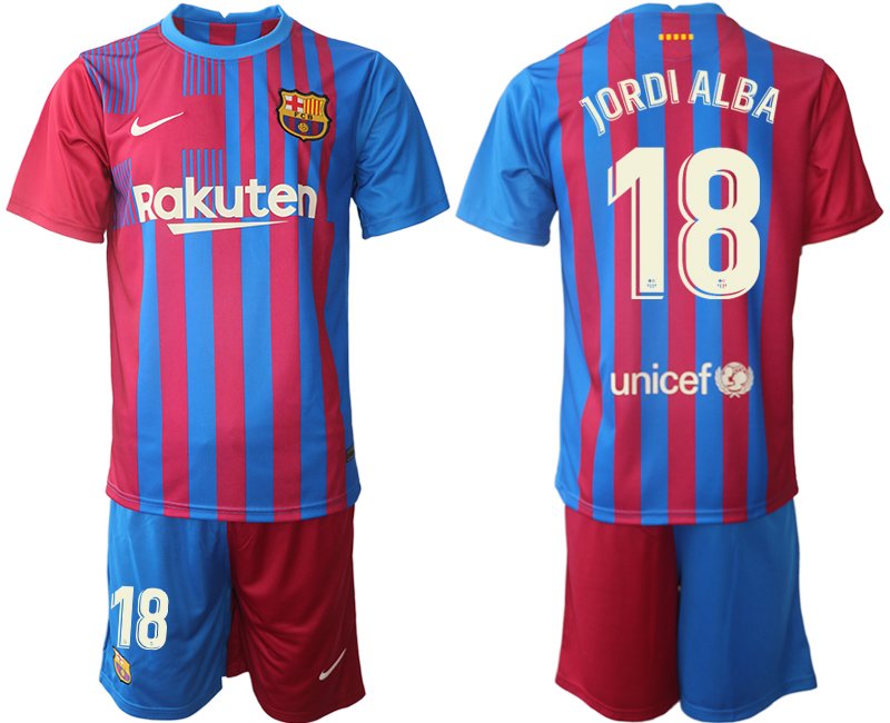 Herren FC Barcelona 2021/22 Heimtrikot blau/rot mit Aufdruck Jordi Alba 18