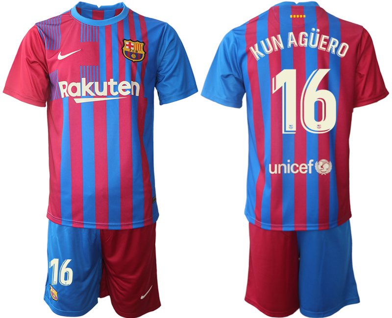 Herren FC Barcelona 2021/22 Heimtrikot blau/rot mit Aufdruck Kun Agüero 16