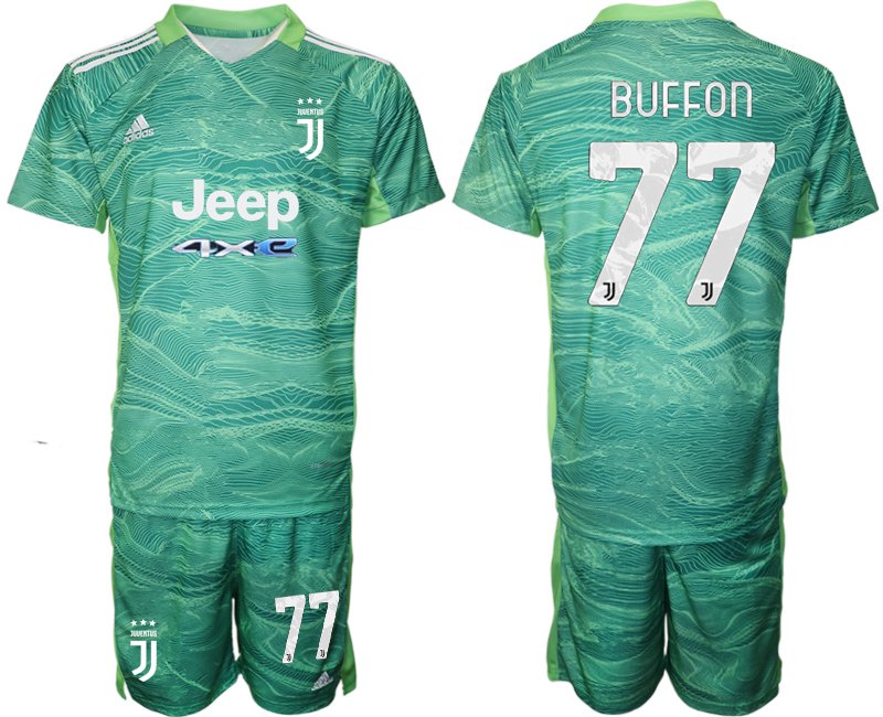 Herren TW-Trikot Juventus Turin Goalie Trikot Set 2021-2022 Grün mit Aufdruck Buffon 77