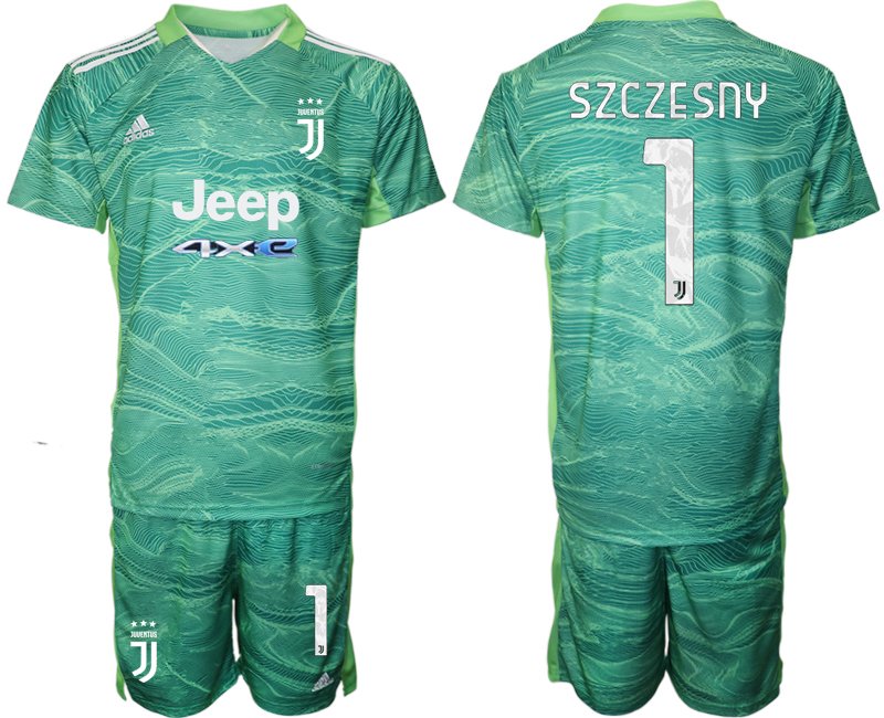 Herren TW-Trikot Juventus Turin Goalie Trikot Set 2021-2022 Grün mit Aufdruck Szczesny 1
