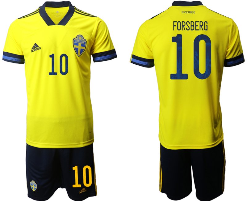 Herren Trikot Set Schweden Heimtrikot EM 2020 in gelb mit Aufdruck Forsberg 10