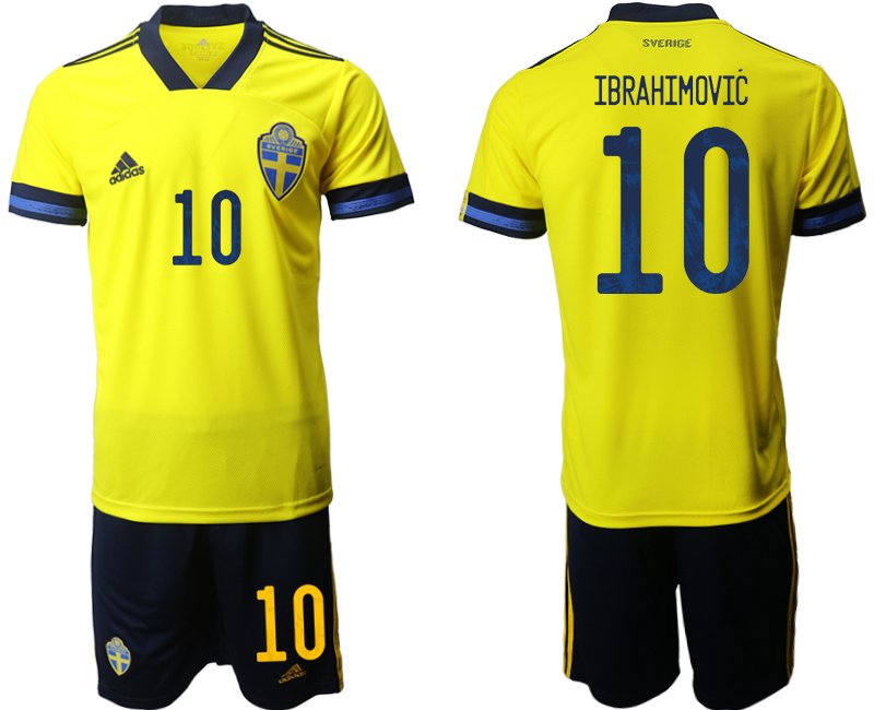 Herren Trikot Set Schweden Heimtrikot EM 2020 in gelb mit Aufdruck Ibrahimovic 10