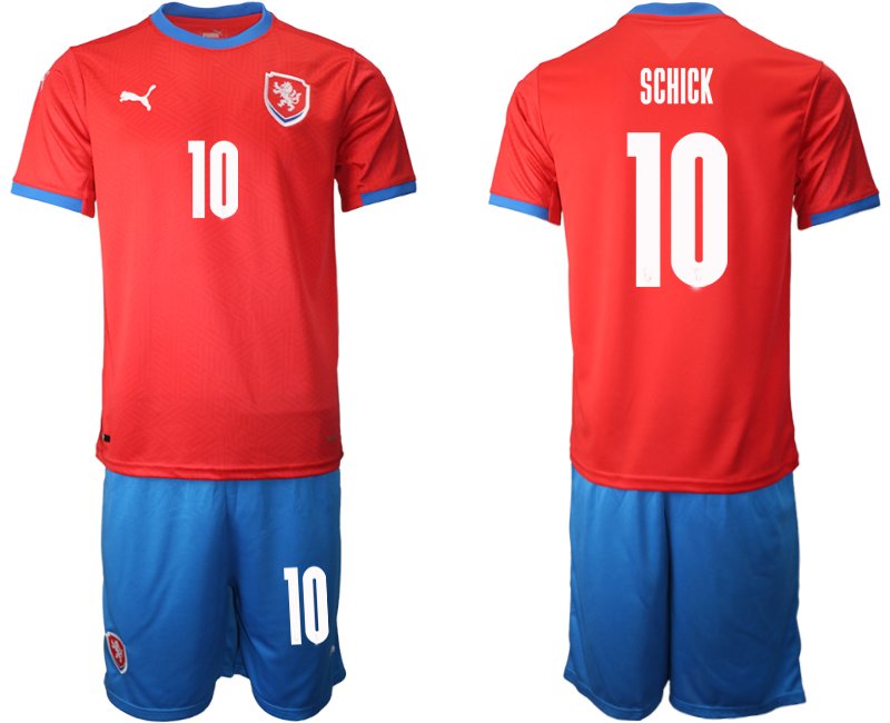 Herren Tschechien Heimtrikot EM 2020-2021 Kurzarm Set in rot mit Aufdruck Schick 10