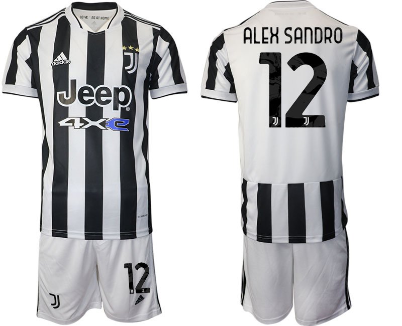 Juventus Turin Heimtrikot Set 2021-2022 schwarz weiss mit Aufdruck Alex Sandro 12