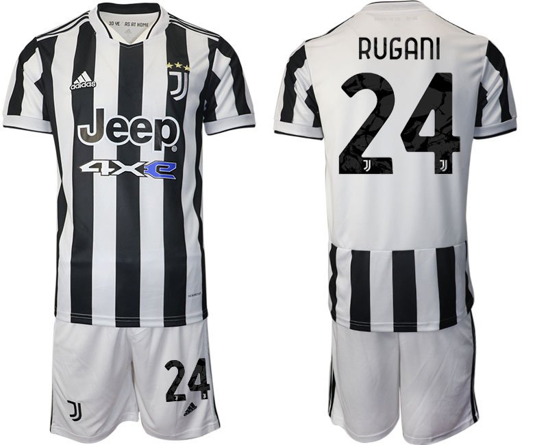 Juventus Turin Heimtrikot Set 2021-2022 schwarz weiss mit Aufdruck Rugani 24