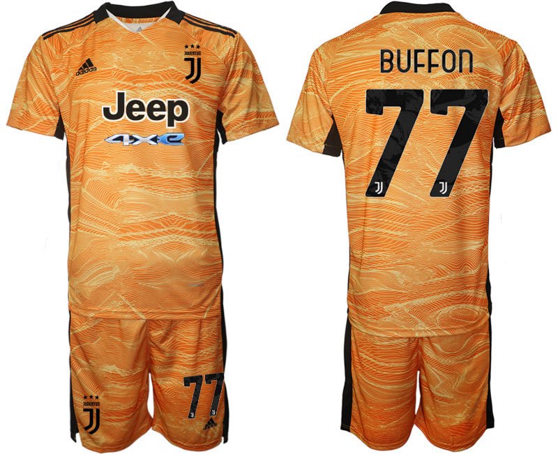 Juventus Turin Torwarttrikot Set 2021-2022 orange mit Aufdruck Buffon 77