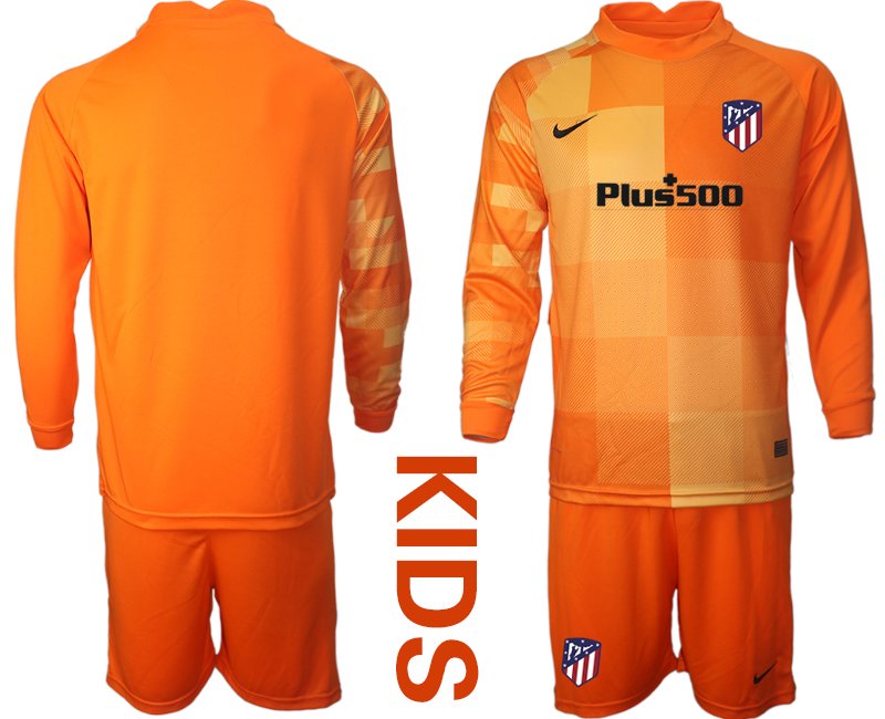 Kinder Atlético Madrid Torwarttrikot Trikotsatz Langarm + Kurze Hosen in Orange