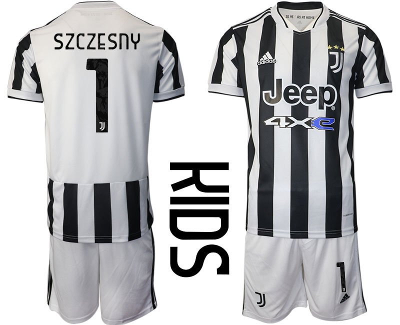 Kinder Fußball Trikot Juventus Turin Heimtrikot 2021/22 mit Aufdruck Szczesny 1