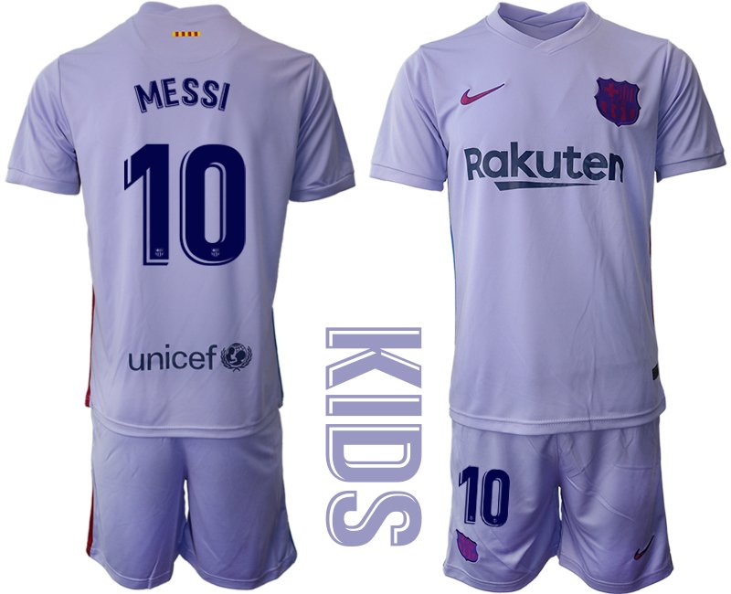 Kinder Fußballtrikot FC Barcelona 2021/22 Auswärts Trikot mit Aufdruck MESSI 10