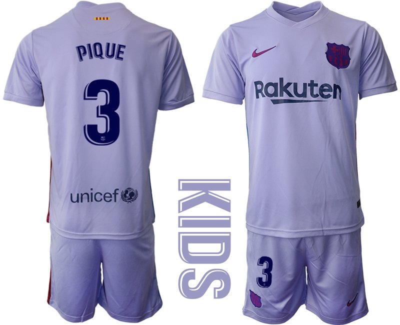 Kinder Fußballtrikot FC Barcelona 2021/22 Auswärts Trikot mit Aufdruck PIQUE 3