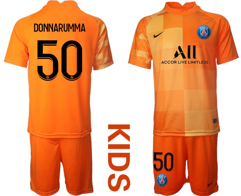 Kinder Paris Saint Germain PSG Torwarttrikot in orange mit Aufdruck DONNARUMMA 50