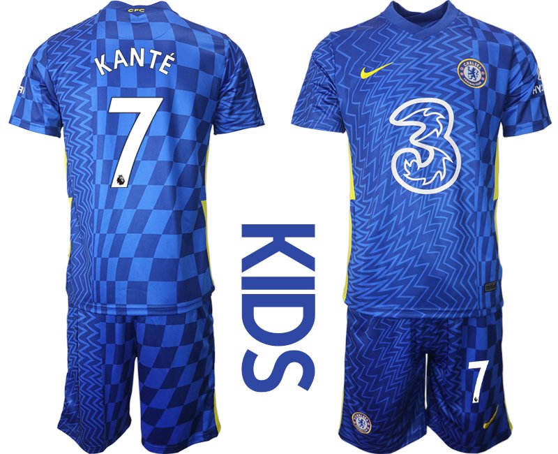 Kinder Trikotsatz Chelsea FC 2021/22 Heimtrikot blau gelb mit Aufdruck Kanté 7