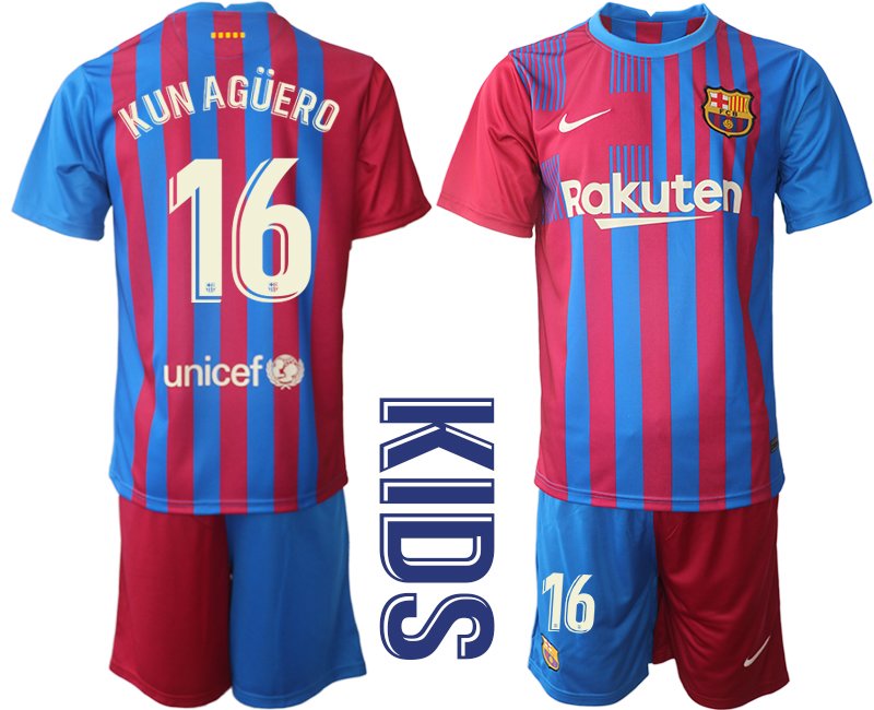 Kindertrikot FC Barcelone 2021/22 Heim Trikotsatz Blau Rot mit Aufdruck Kun Agüero 16